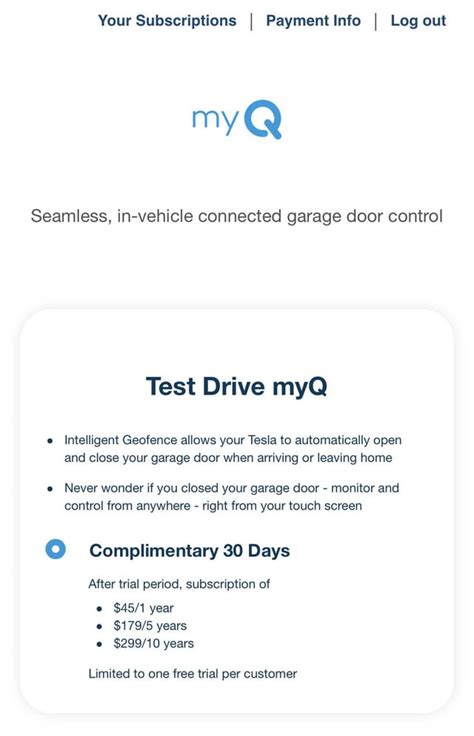 myq subscription|tesla myq subscription cost.